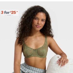 Target Green Lace Unlined Balconette 34C Bra